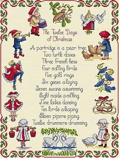 Twelve Days of Christmas All Our Yesterdays Cross Stitch Kit by Faye Whittaker Money Back Guarantee