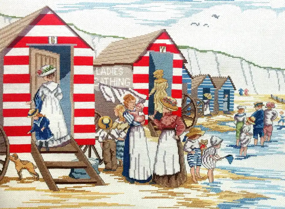 Same Day Shipping Ladies Bathing Huts All Our Yesterdays Cross Stitch Kit by Faye Whittaker