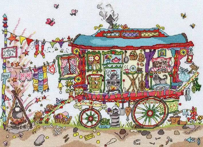Get Yours Cut Thru Gypsy Wagon Cross Stitch Kit By Bothy Threads