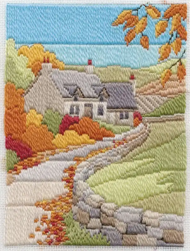 Budget Autumn Cottage Long Stitch Kit by Derwentwater Designs