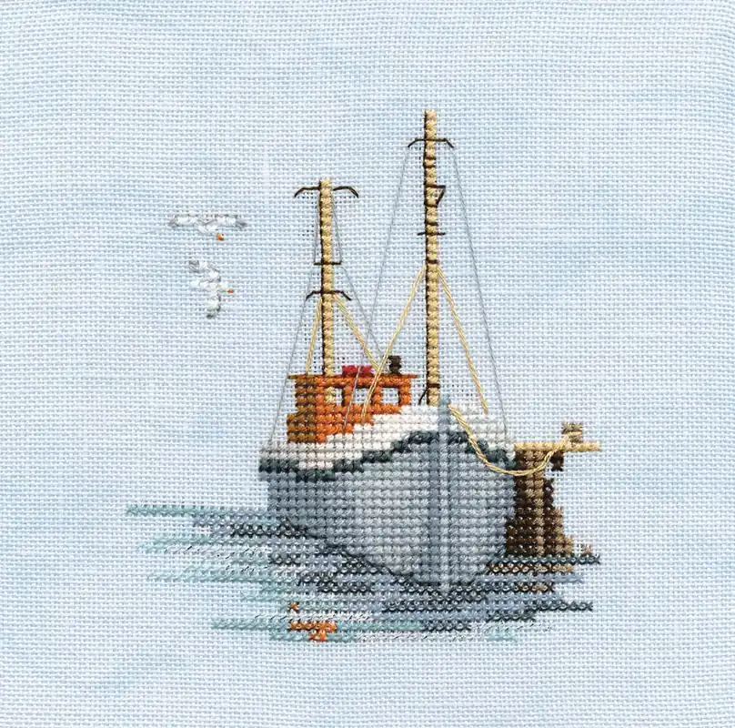 Fishing Boat Cross Stitch Kit by Derwentwater Designs Free Shipping