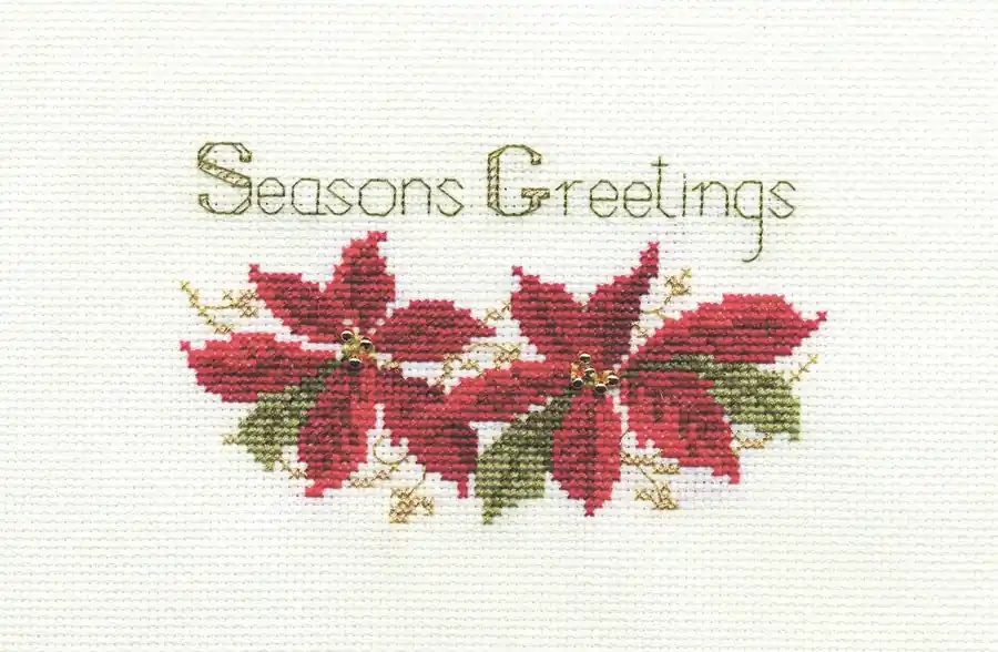 Save Now Poinsettias Cross Stitch Christmas Card Kit by Derwentwater Designs