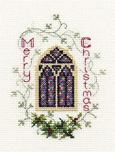 Low Price Stained Glass Window Cross Stitch Christmas Card Kit by Derwentwater Designs