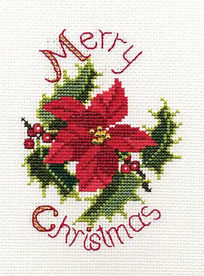 Mega Sale Poinsettia and Holly Cross Stitch Christmas Card Kit by Derwentwater Designs