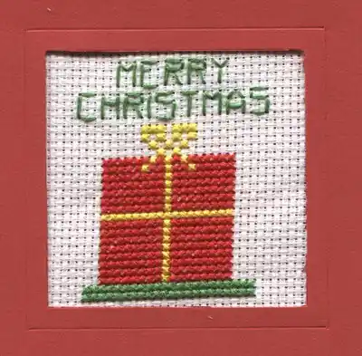 Price Cut Christmas Present Cross Stitch Christmas Card Kit by September Cottage Crafts