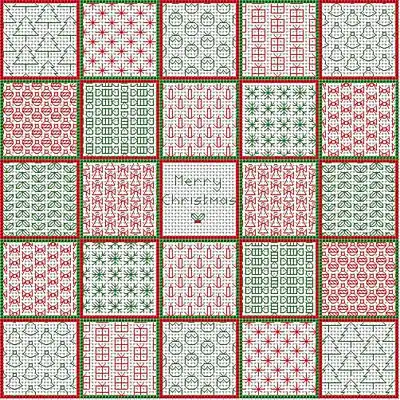 Fan Favorite Christmas Cushion Front Blackwork Kit by September Cottage Crafts
