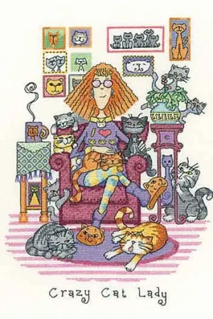 Trending Crazy Cat Lady Cross Stitch Kit by Heritage Crafts
