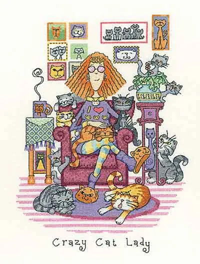 Trending Crazy Cat Lady Cross Stitch Kit by Heritage Crafts