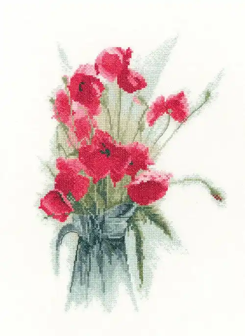 Price Cut Jug of Poppies Cross Stitch Kit by Heritage Crafts