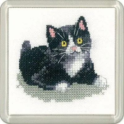 Black and White Kitten Cross Stitch Coaster Kit by Heritage Crafts Warranty Included