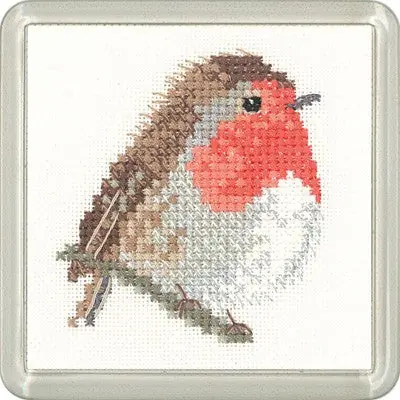 Robin Cross Stitch Coaster Kit by Heritage Crafts Handmade