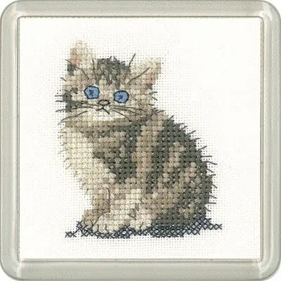 Tabby Kitten Cross Stitch Coaster Kit by Heritage Crafts No Minimum Order