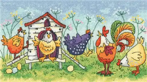Modern Happy Hens Cross Stitch Kit by Heritage Crafts