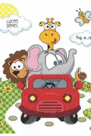 Animal Fun Ride Birth Sampler Cross Stitch Kit by Janlynn New Release