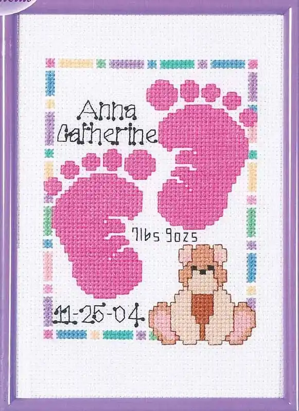Super Sale Baby Footprints Birth Sampler Cross Stitch Kit by Janlynn