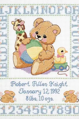 Baby Bears Birth Sampler Printed Cross Stitch Kit by Janlynn Fast Shipping