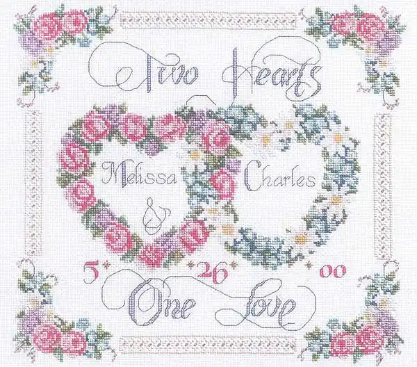 Two Hearts One Love Wedding Sampler Cross Stitch Kit by Janlynn Big Sale