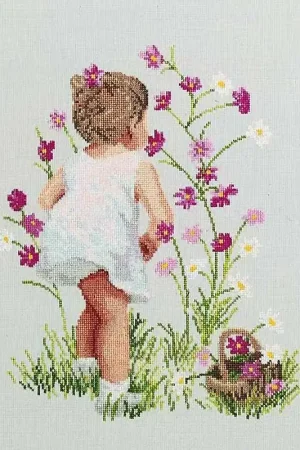 Authentic Girl with Cosmos Cross Stitch Kit by Janlynn