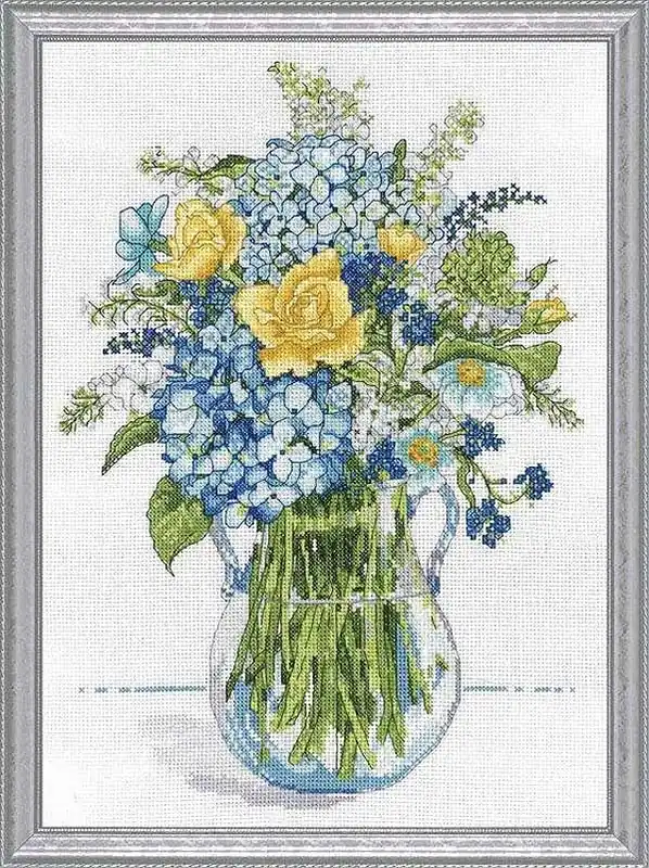 Direct From Factory Blue and Yellow Floral Cross Stitch Kit by Design Works
