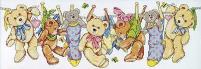Price Drop On the Line Teddies Cross Stitch Kit by Design Works