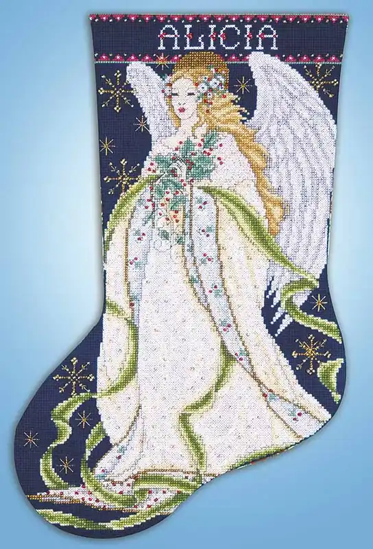 Holly Angel Christmas Stocking Cross Stitch Kit by Design Works Viral