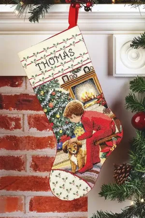 Luxury Waiting for Santa Christmas Stocking Cross Stitch Kit by Janlynn
