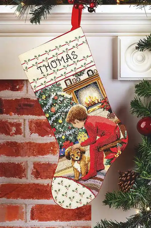 Luxury Waiting for Santa Christmas Stocking Cross Stitch Kit by Janlynn