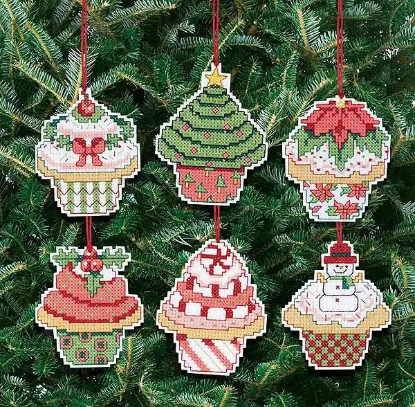 Christmas Cupcake Ornaments Cross Stitch Kit by Janlynn Limited Time