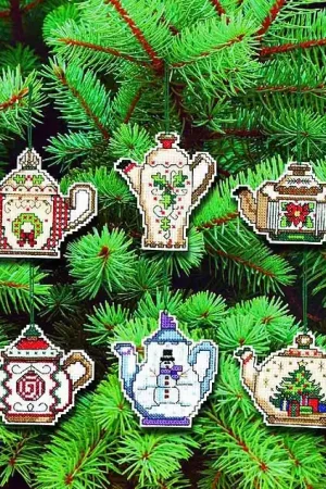 Christmas Teapot Ornaments Cross Stitch Kit by Janlynn Free Returns