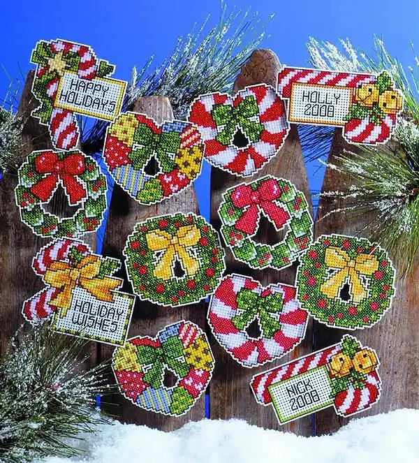 Instant Buy Candy Canes and Wreaths Ornaments Cross Stitch Kit by Design Works