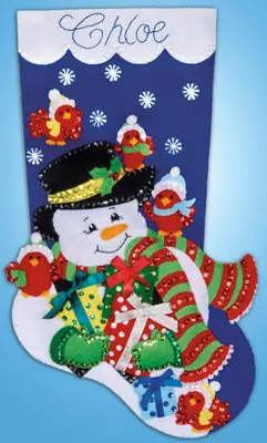 In Demand Snowman and Cardinals Christmas Stocking Felt Applique Kit by Design Works