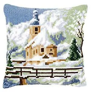 Trusted Brand Alpine Church Printed Cross Stitch Cushion Kit by Vervaco