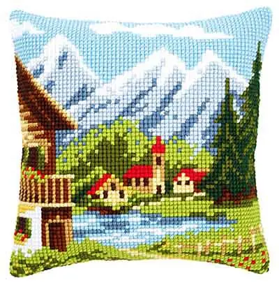 Alpine Village Printed Cross Stitch Cushion Kit by Vervaco Viral