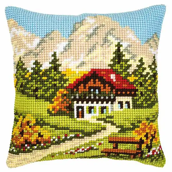 Mountain Scene Printed Cross Stitch Cushion Kit by Vervaco Free Shipping