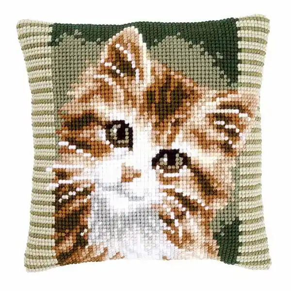 Free Shipping Brown Cat Printed Cross Stitch Cushion Kit by Vervaco