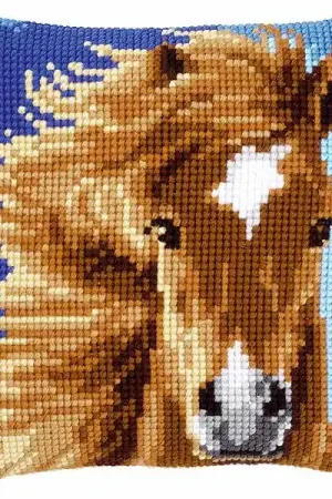 Bulk Order Brown Horse Printed Cross Stitch Cushion Kit by Vervaco