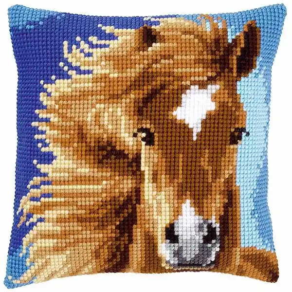 Bulk Order Brown Horse Printed Cross Stitch Cushion Kit by Vervaco