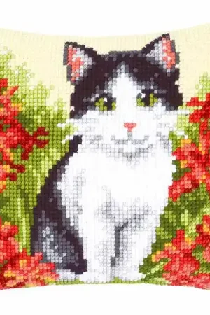 Cat Printed Cross Stitch Cushion Kit by Vervaco Secure Checkout