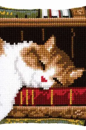 Sleeping Cat Printed Cross Stitch Cushion Kit by Vervaco Limited Time