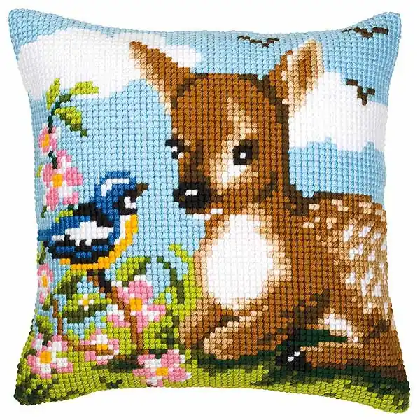 Deer and Bird Printed Cross Stitch Cushion Kit by Vervaco Hot Picks