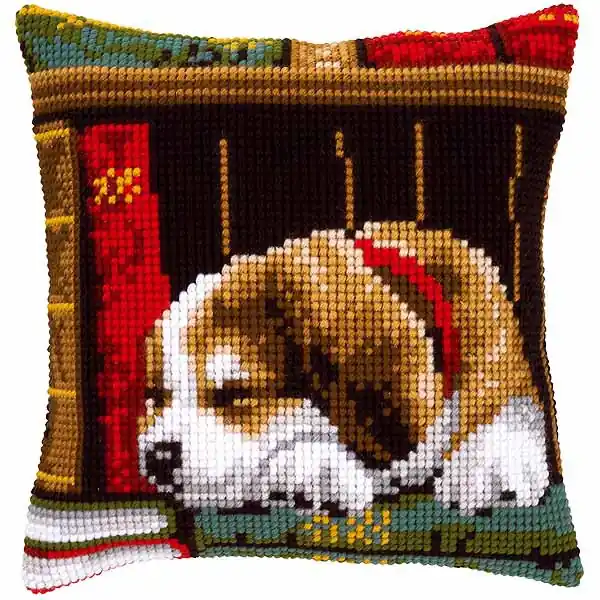 Low Price Sleeping Dog Printed Cross Stitch Cushion Kit by Vervaco