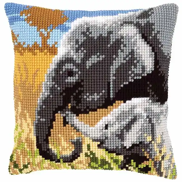 Special Offer Elephants Printed Cross Stitch Cushion Kit by Vervaco