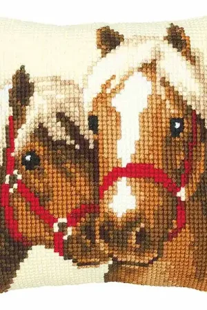 Same Day Shipping Horses Printed Cross Stitch Cushion Kit by Vervaco