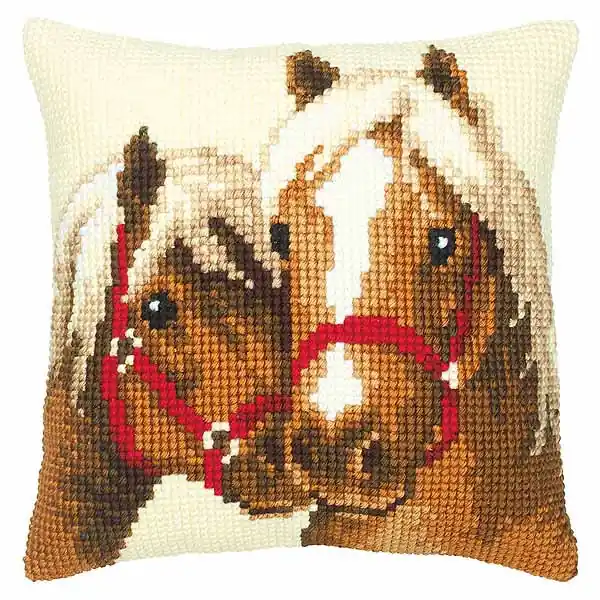 Same Day Shipping Horses Printed Cross Stitch Cushion Kit by Vervaco