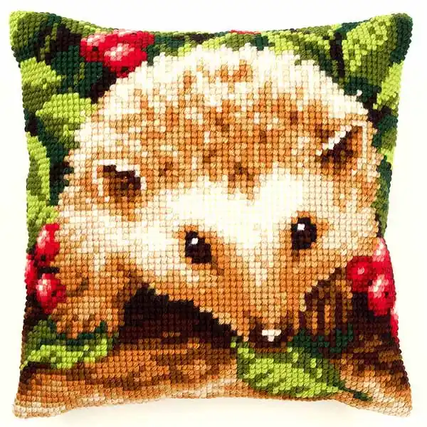 Hedgehog with Berries Printed Cross Stitch Cushion Kit by Vervaco Limited Offer