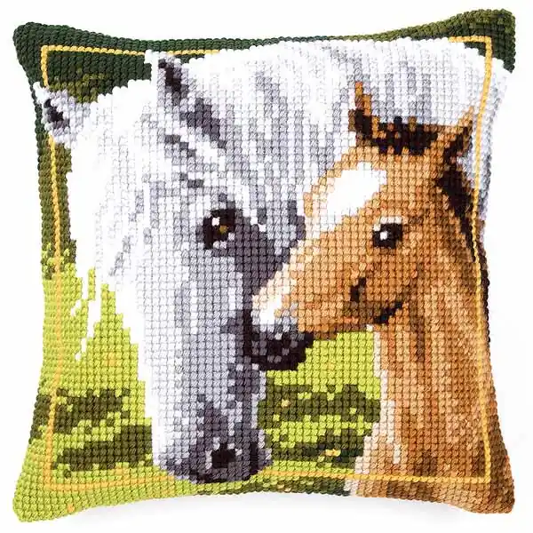 Mare and Foal Printed Cross Stitch Cushion Kit by Vervaco Factory Price