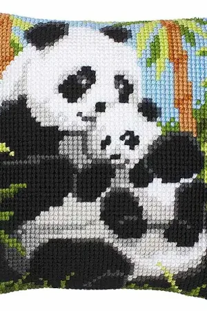 Viral Panda Printed Cross Stitch Cushion Kit by Vervaco