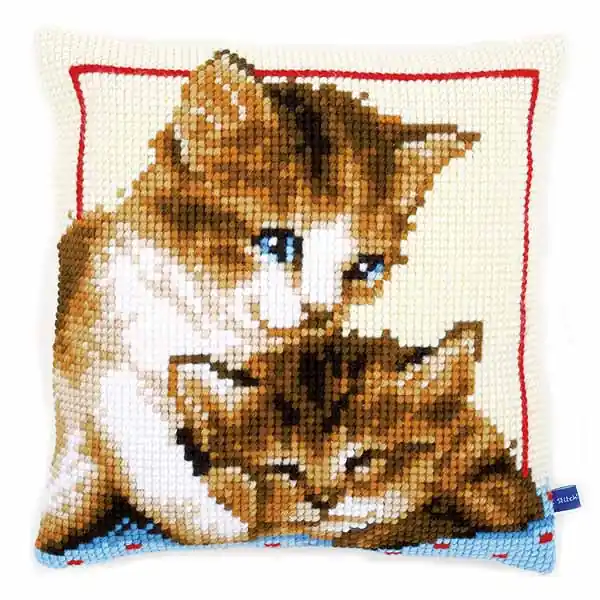 Playful Kittens Printed Cross Stitch Cushion Kit by Vervaco Fast Shipping