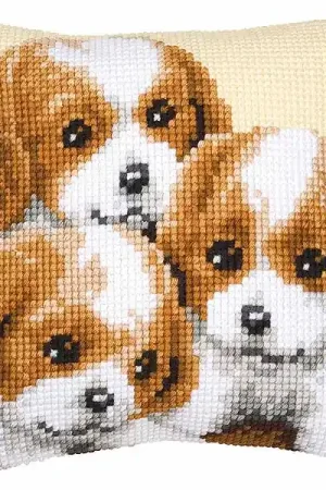 Puppies Printed Cross Stitch Cushion Kit by Vervaco Popular