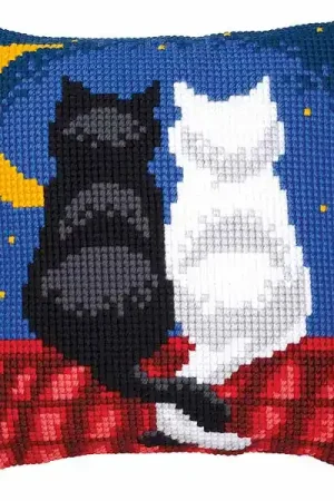 Roof Top Cats Printed Cross Stitch Cushion Kit by Vervaco Seasonal Sale